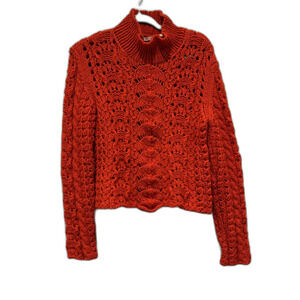 Vintage Yohji Yamamoto Sweater 100% Wool Chunky Knit Red Turtleneck Women Medium